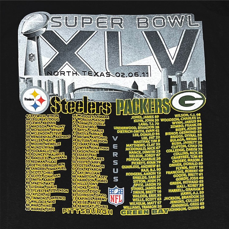 Delta Pro Wear Steelers-Packers SBXLV Roster T-Shirt