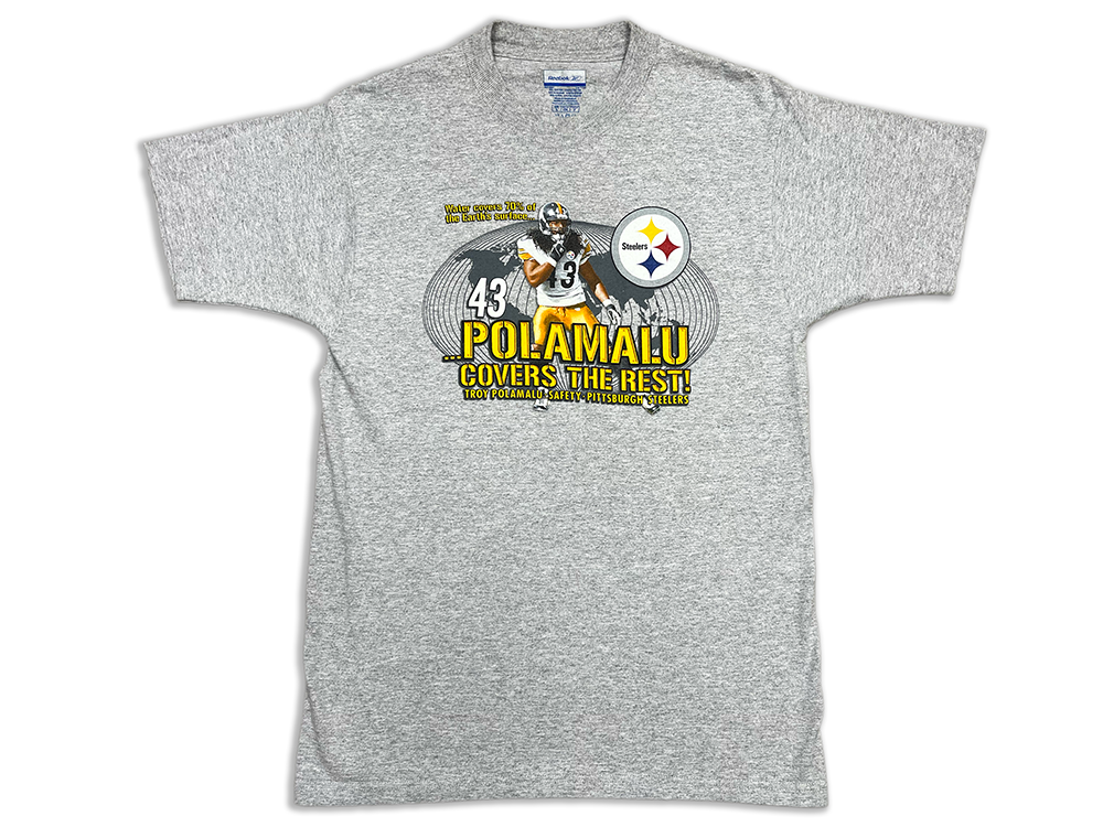 Reebok Steelers 43 Polamalu Covers the Rest Crewneck T-Shirt