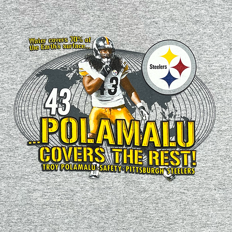 Reebok Steelers 43 Polamalu Covers the Rest Crewneck T-Shirt