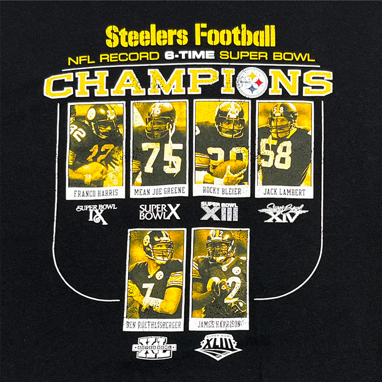 Reebok Steelers Football 6X Super Bowl Champions Size M T-Shirt