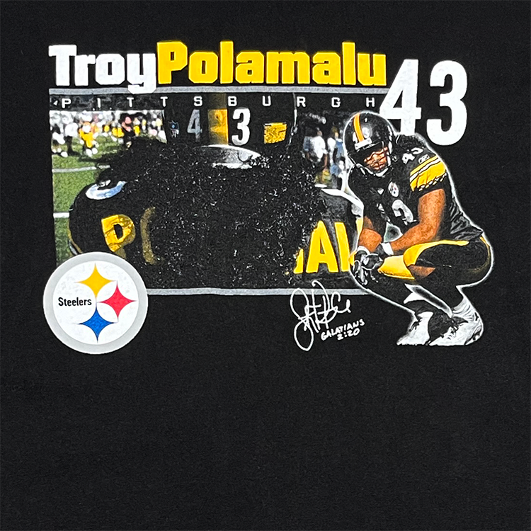 Reebok Troy Polamalu 43 Galatians 2:20 Crewneck T-Shirt